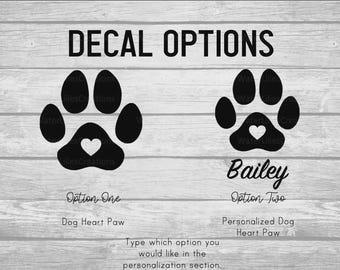 Dog Paw Heart Vinyl Decal, Personalized Dog Gift
