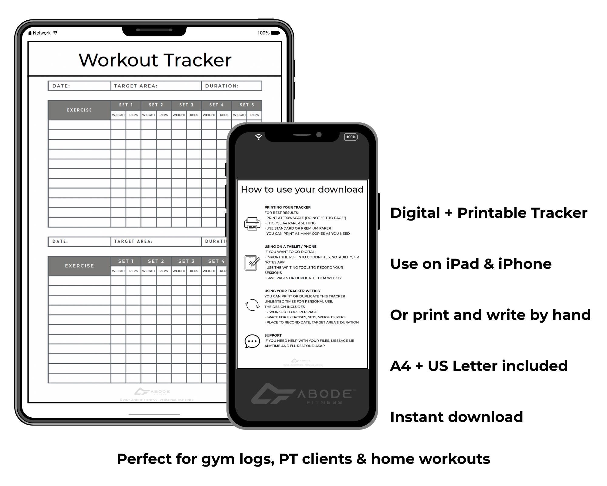 Workout Tracker Printable | A4 + US Letter | Gym Log | Fitness Planner ...