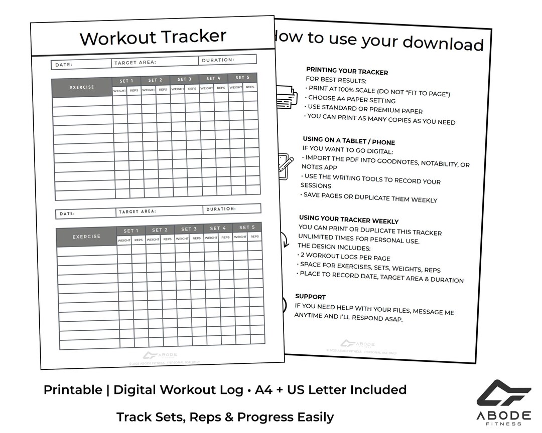 Workout Tracker Printable | A4 + US Letter | Gym Log | Fitness Planner ...