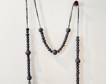 Ceramic Wall Hanging- Matte Black & Dyed Silk