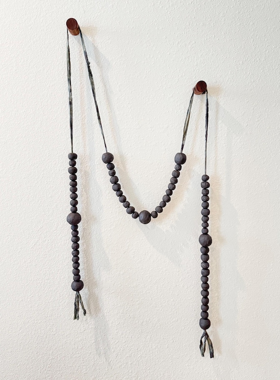 Ceramic Wall Hanging- Matte Black & Dyed Silk