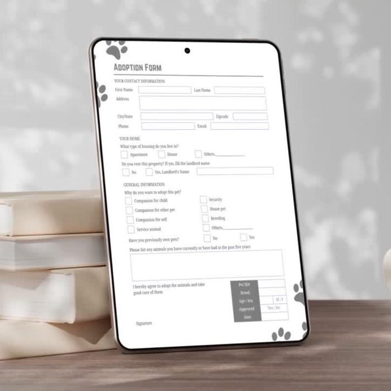 Pet Adoption Planner Printable | Adoption Forms, Record Keeper (PDF/PNG ...