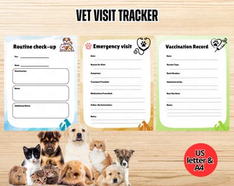 Registro de visitas veterinarias / Registro veterinario imprimible / PDF + PNG / Descarga instantánea