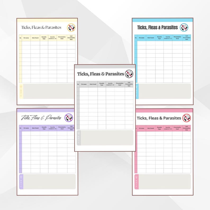 Ticks, Fleas & Parasites Tracker Printable PDF PNG | Dog - Cat Parasite ...