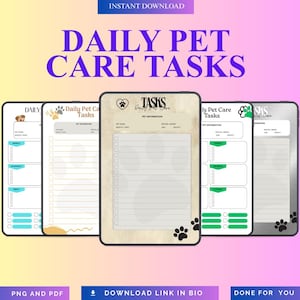 Daily Pet Care Tasks Checklist | Dog Cat Routine Planner (PDF PNG)