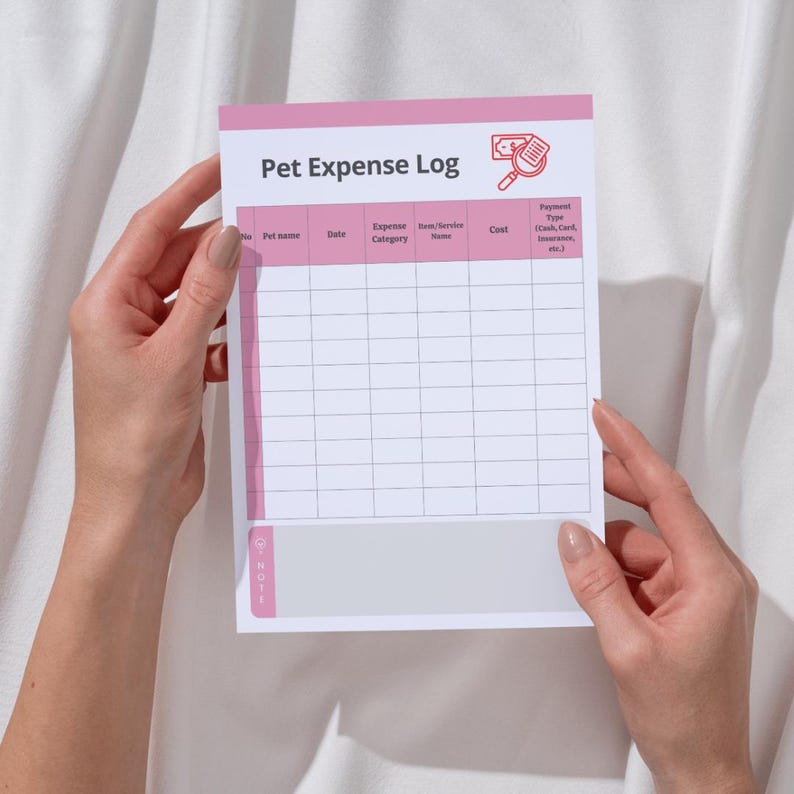 Pet Expense Log Printable PDF PNG | Dog & Cat Budget Tracker | Pet Care ...