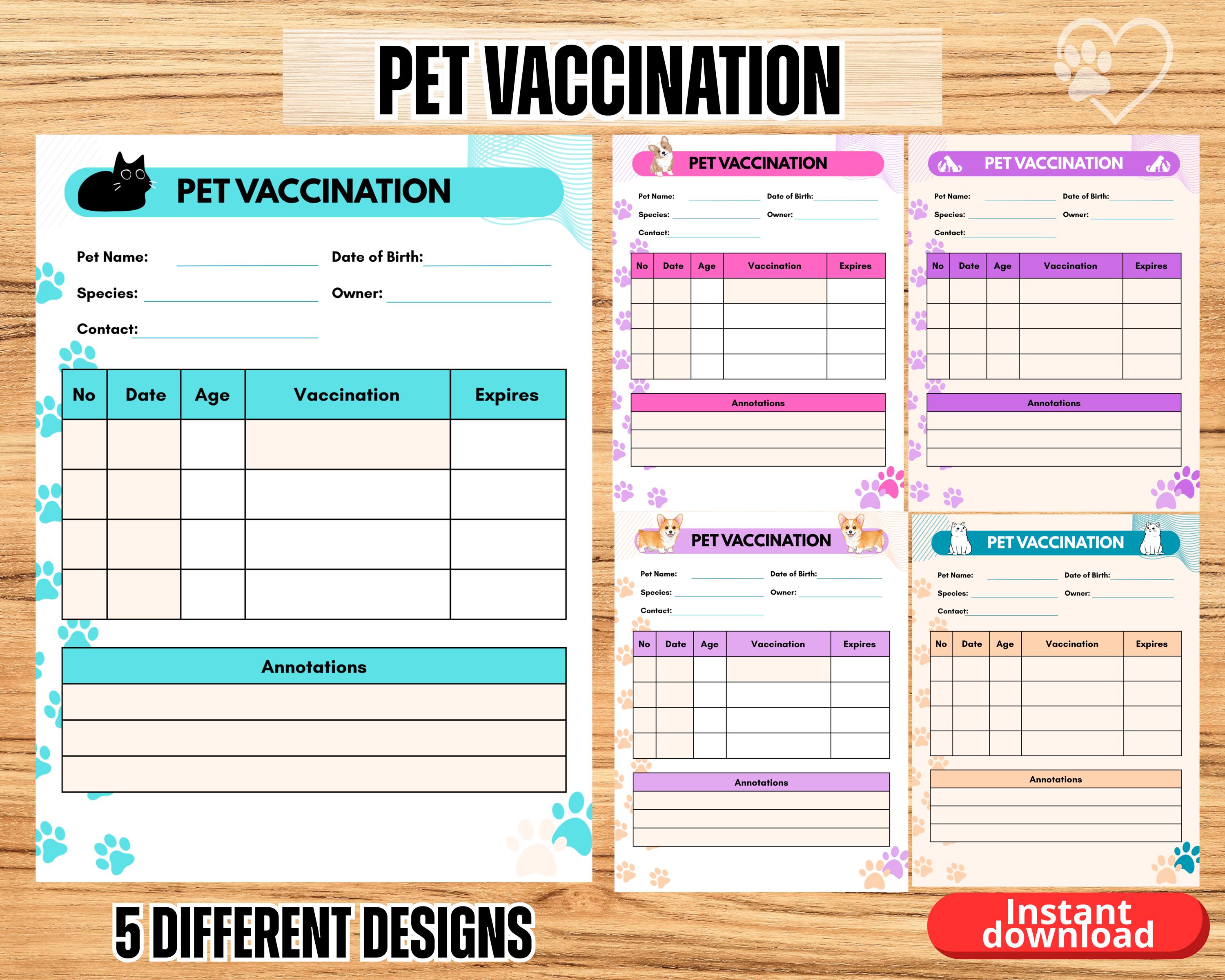 Printable Cat Vaccination Chart Pet Medical Record Cat Etsy