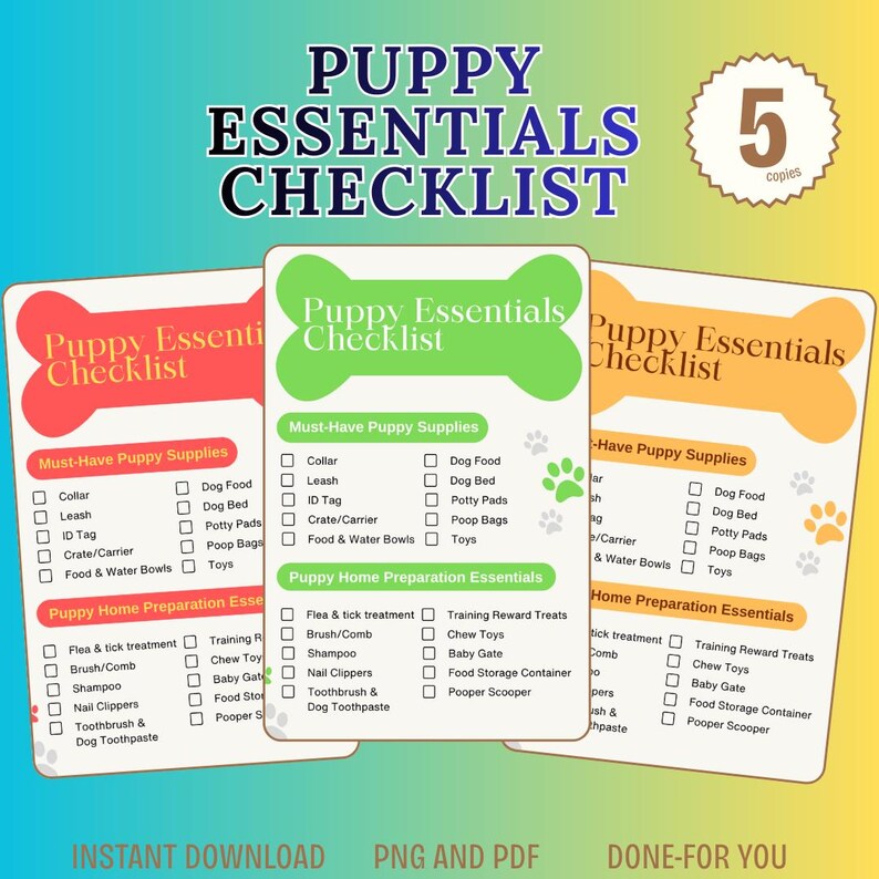 Puppy Essentials Checklist Printable | New Puppy Supply Checklist ...