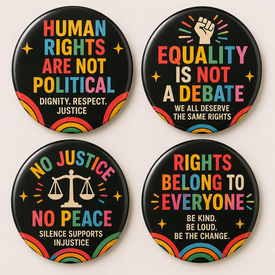 Human Rights & Equality Activist Pins – Bold Colorful Statement Buttons ...