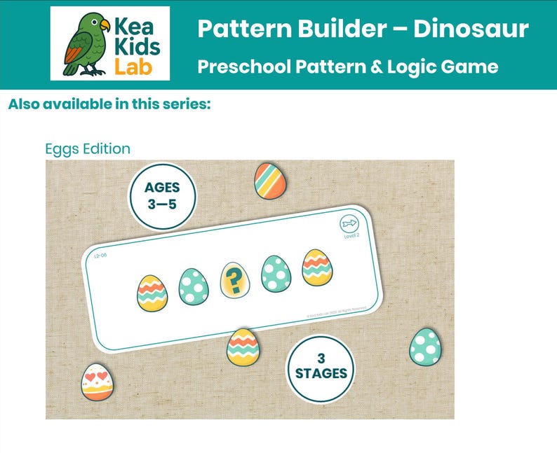 Printable Dinosaur Pattern Matching Game for Preschool Ages 3–5 ...