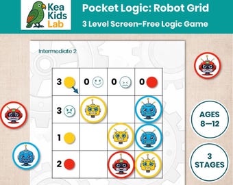 Printable Robot Grid Logic Puzzle – Screen-Free Brain Teaser for Ages 8–12