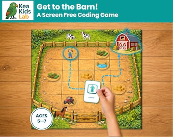 Printable Coding Board Game for Kids Ages 5–7 | Farm-Themed STEM Problem Solving Game | Stepwise