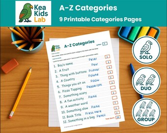 Printable A–Z Categories Writing Game for Kids Ages 6–9 | Handwriting Practice
