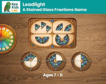 Stained Glass Fractions Game for Kids | Fraction Equivalence Printable Math Activity | Leadlight
