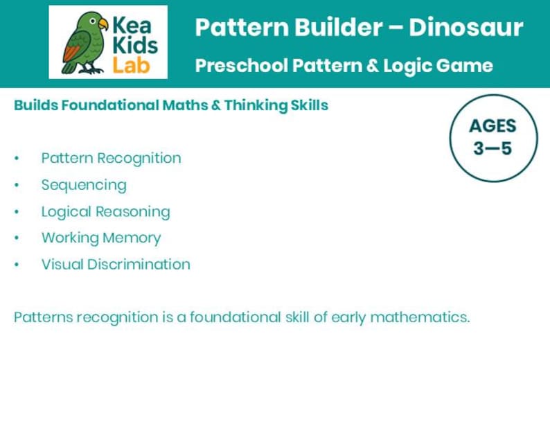Printable Dinosaur Pattern Matching Game for Preschool Ages 3–5 ...