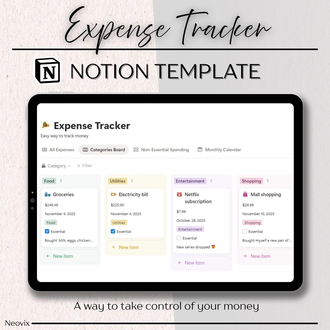 Notion Expense Tracker Template | Budget & Finance Organizer ...
