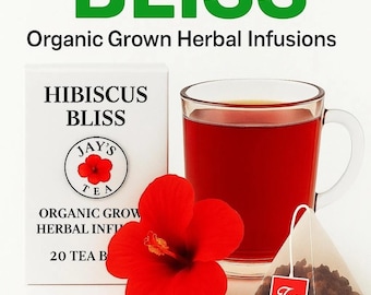 Organic Hibiscus Tea Bags, Caffeine-Free Herbal Detox, UK Seller (20 Count).