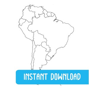 Mapa de Sudamérica impreso - Mapa ilustrado a mano - Mapa de viaje - Mapa con alfileres - Mapa imprimible - Descarga instantánea - Descarga digital - Imprimir en casa