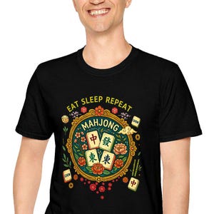 Camiseta Mahjong Eat Sleep Repeat / Gráfico de fichas de Mahjong
