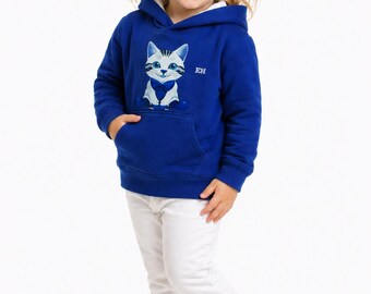 Kinder-Hoodie mit Kätzchenmotiv, Sweatshirt für Mädchen (3–4 Jahre), 50 % Baumwolle, 50 % Polyester, weiße Innenkapuze, originelles Geschenk