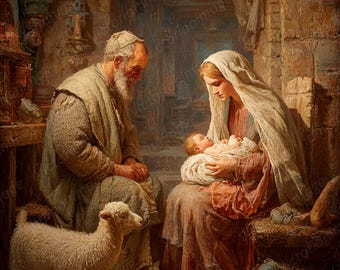 Nativity of Jesus Christ Clipart – Christian Christmas Digital Postcards, 8.5×11" (4 JPG)