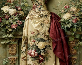 Victorian Dress Postcard – Antique Fashion Illustration (Digital Download)