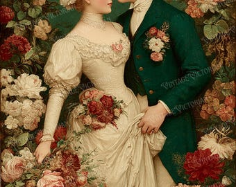 Vintage Bride and Groom Art Print | Romantic Wedding (Digital Download)