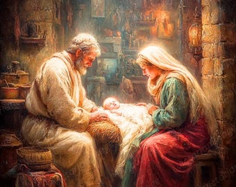 Nativity of Jesus Christ Clipart – Vintage Holy Night Digital Card Set, 8.5×11" (6 JPG)