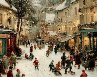 Vintage Christmas Street – Retro Holiday Digital Postcards, 8.5×11