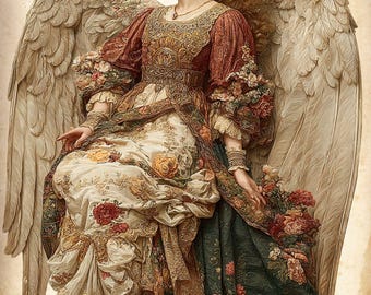 Vintage Angel Illustration – Retro Spiritual Digital Postcards, 8.5×11