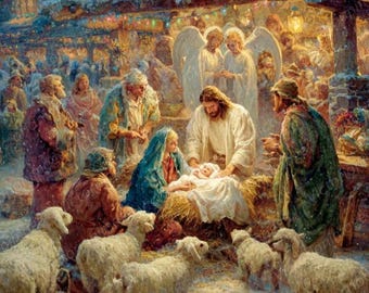 Christmas Nativity Scene Clipart – Vintage Digital Card Set, 8.5×11" (2 JPG)