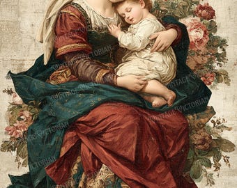 Mary with Baby Jesus – Christian Nativity Digital Art, Holy Mother Clipart, 8.5×11" (4 JPG)