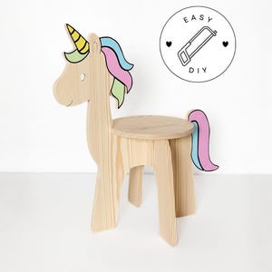 Facile fai da te in legno: modello di cucito per uno sgabello unicorno | Piano PDF stampabile