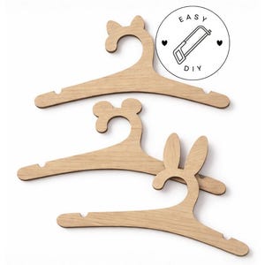 Faça você mesmo: Molde de costura para cabides infantis de madeira com orelhas de animais - coelho, urso, gato | Plano de construção em PDF e instruções para impressão