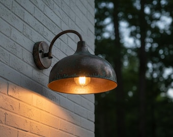 Handmade Verdigris Copper Wall Sconce - Rustic Moroccan Wall Lamp - Industrial Patina Lighting for Kitchen, Bedroom & Bathroom Deco