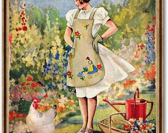 Rustic Garden Sign - "I Just Want to Work in My Garden and Hang Out with My Chickens" Decorative Metal Sign, Chicken Coop Sign 8" x 12"