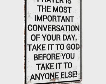 Christian Gifts for Men Women Prayer Is The Most Important Conversation of Your Day Religious Metal Wall Art for Church Prayer Chapel 8x12''