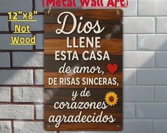Flat Metal Wall Art Aluminium Iron 12x8 1pc Bless This Spanish Decorative Plaque for Garden Porch Patio Bar Cafe Office Kitchen Living Room