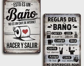 2-Piece Vintage Iron Wall Decor "Este es el Bano" Spanish Bathroom Humor Art Rustic Farmhouse Design - Metal Plaques 12x8 In