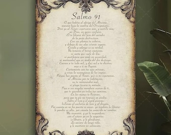12x8 in  Aluminum 2D flat Decorative Sign & Plague Vintage Psalm 91 Wall Sign, in - Spanish Inspirational Religious Decor with Ornate Frame