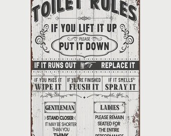 Rustic Farmhouse Toilet Rules Metal Sign - Vintage Humorous Bathroom Decor Plaque, Frameless Wall Art, 8X12 Inches, Ideal For Home & Office