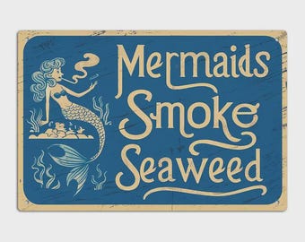 Vintage Mermaid Letter Pattern Metal Sign, 1 Count Retro Decorative Plaque, Wall Decor for Home Farmhouse Living Room Dorm Bedroom