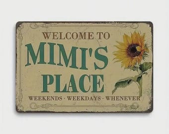1PC 8x12 inches Vintage Tin Sign, Welcome To Mimi's Place, Rustic Home Decor, Floral Wall Art, Perfect High-Quality Metal