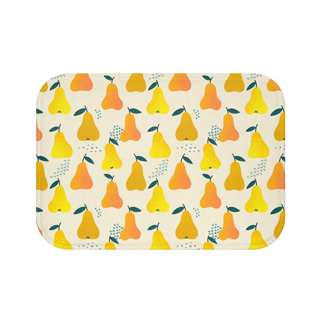 Yellow Pear Pattern Bath Mat | Fruit Kitchen Bathroom Decor - Etsy