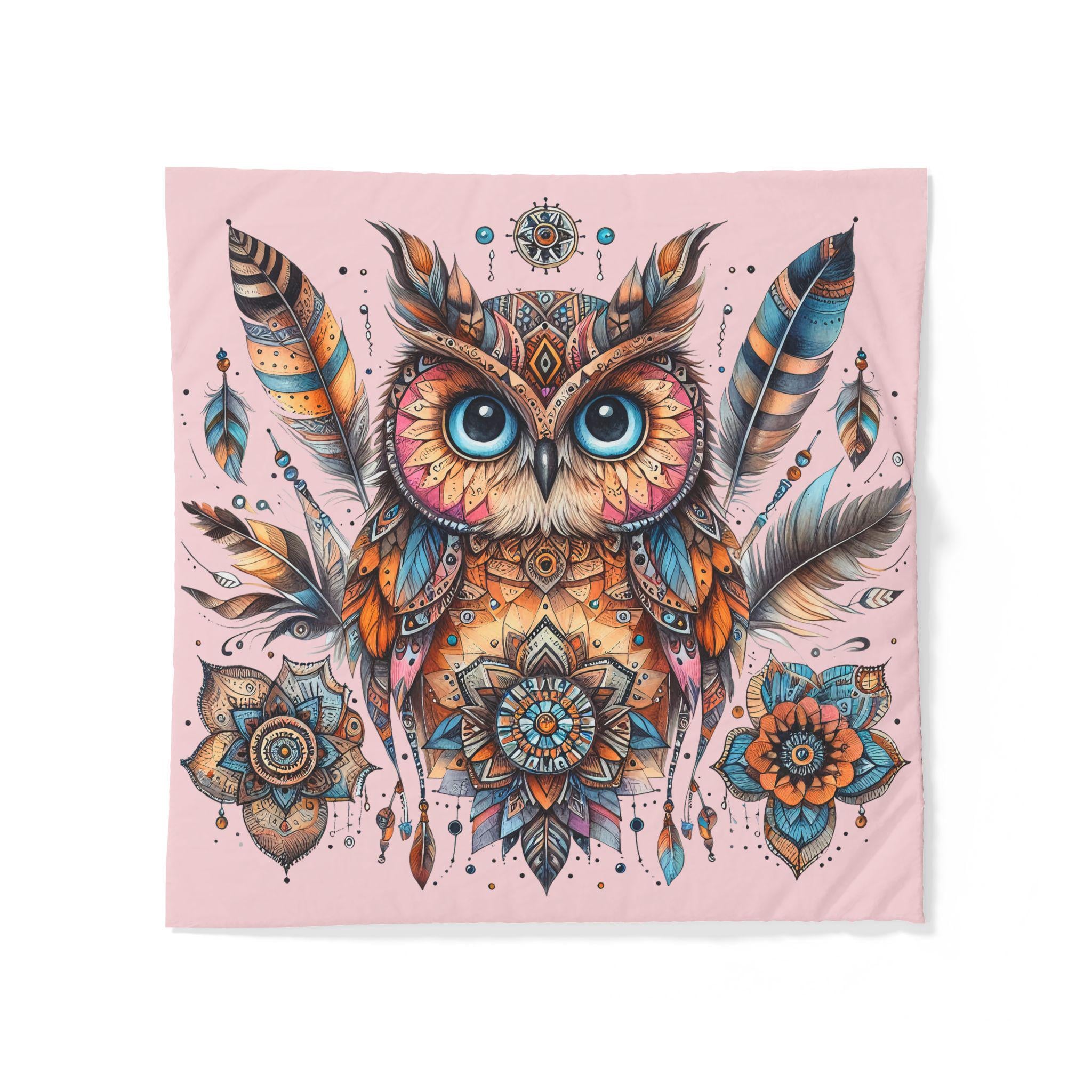 Boho Owl Mandala Cotton Duvet Cover | Feather Dreamcatcher Bedding