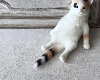 Poseable Calico Cat Art Plush with Metal Armature | Handmade in Japan
