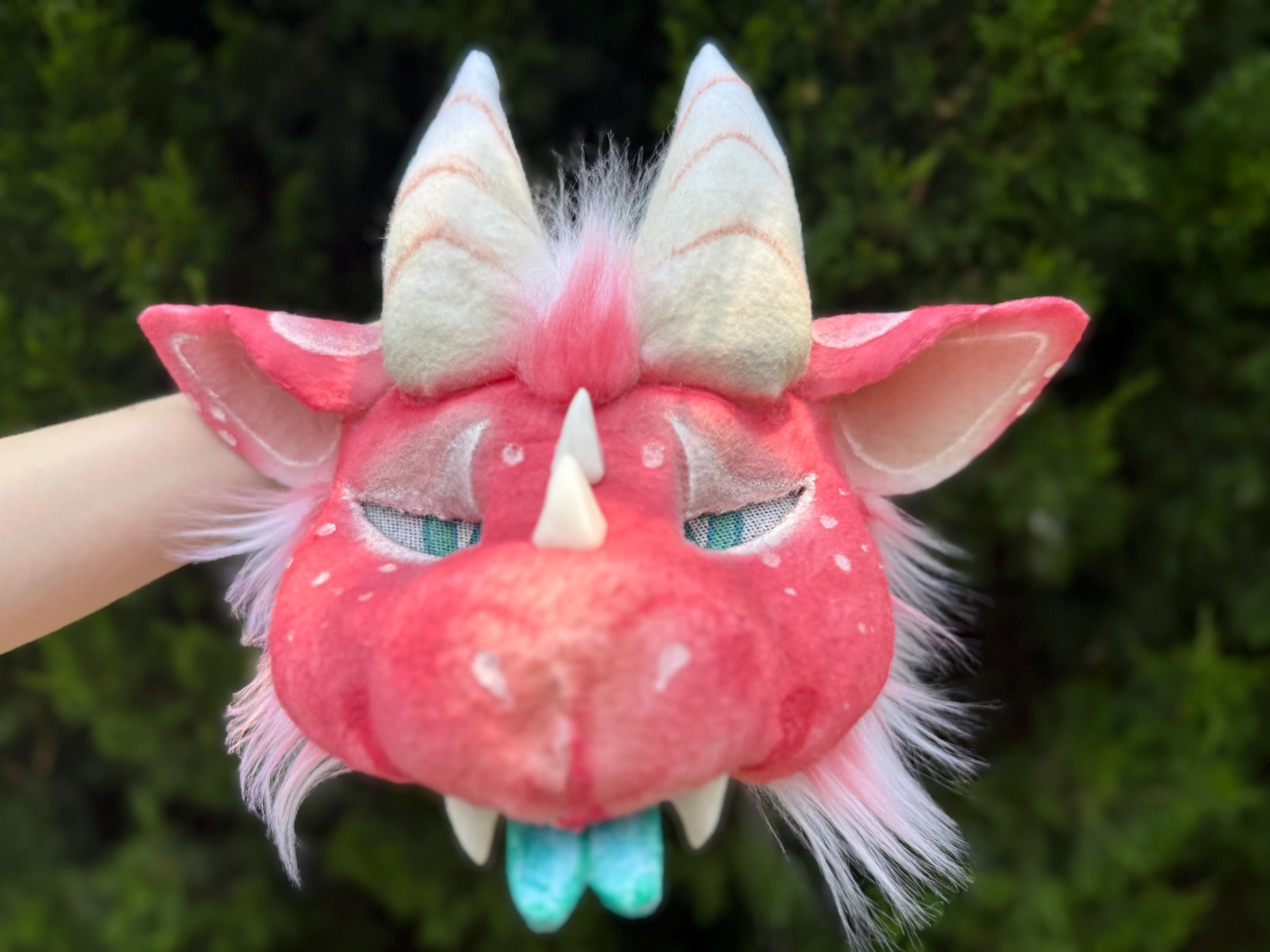 Pink Strawberry Therian Furry Dragon Mask