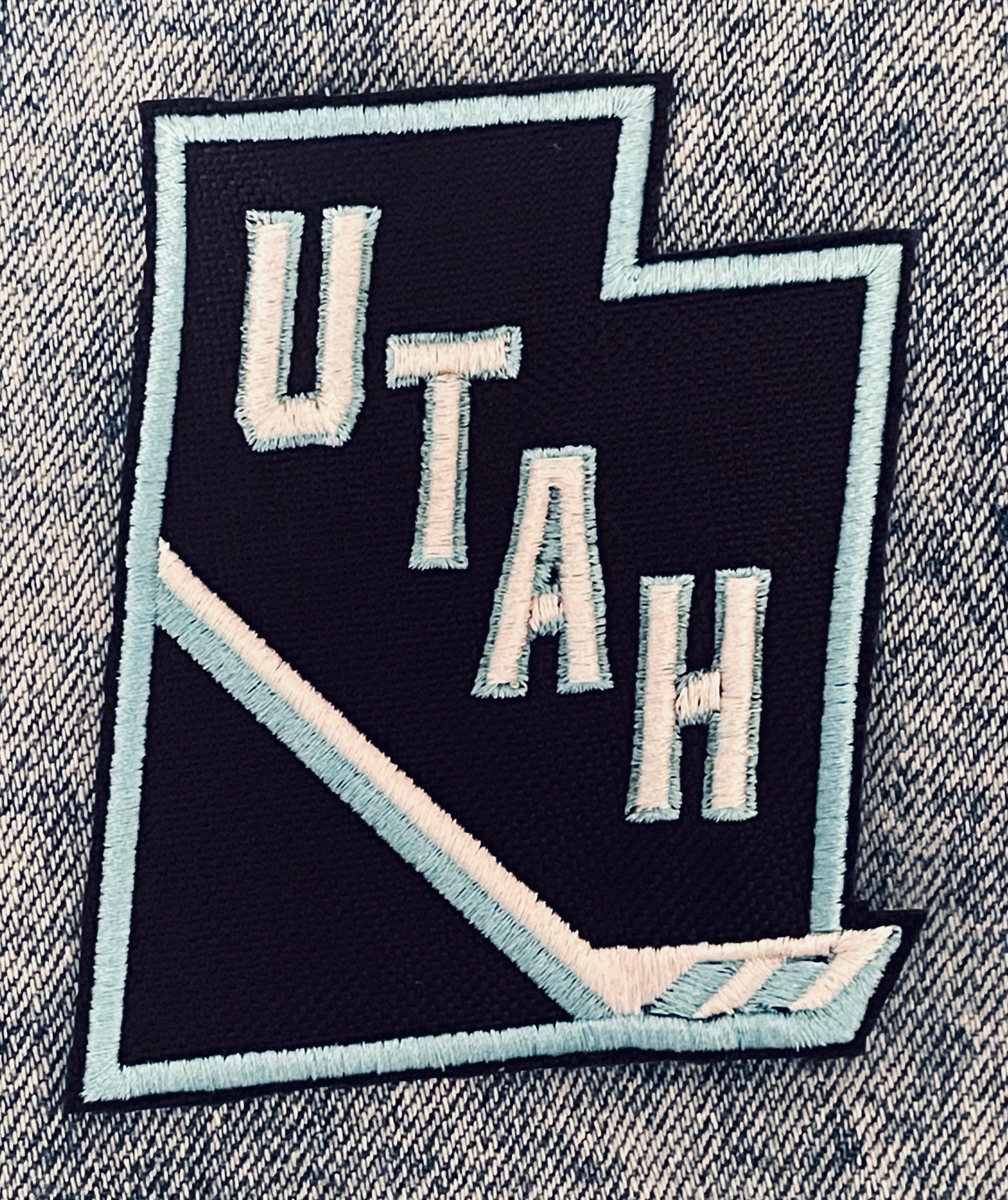 Utah Mammoth UTAH State framed NEW Hockey stick embroidered patch. Approx 3”x 3-1/2””  Made in AMERICA on