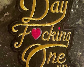VGK *Best Seller* “Day F*cking One” Hockey “Misfits” Puck Heart embroidered patch made with Gold thread Made in America