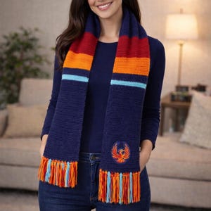 Coachella Valley Firebirds themed handmade scarf. Including 1 Logo embroidered patch included as in pictured photo Made in America.